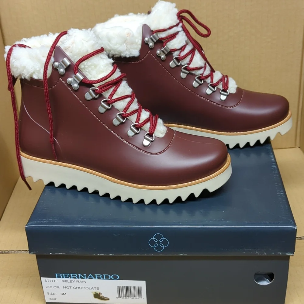 Anthropologie Bernardo Wiley rain Hit Chocolate Rain/winter  Boots, Size 8 - Picture 5 of 10